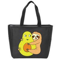 Cute Lazy Sloth Animal Avocado Lover Hugging Zip Tote Bag