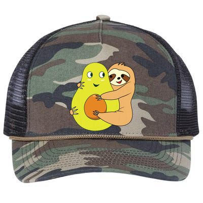 Cute Lazy Sloth Animal Avocado Lover Hugging Retro Rope Trucker Hat Cap