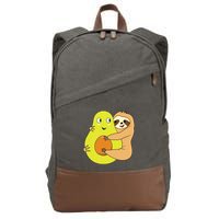 Cute Lazy Sloth Animal Avocado Lover Hugging Cotton Canvas Backpack