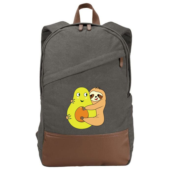 Cute Lazy Sloth Animal Avocado Lover Hugging Cotton Canvas Backpack