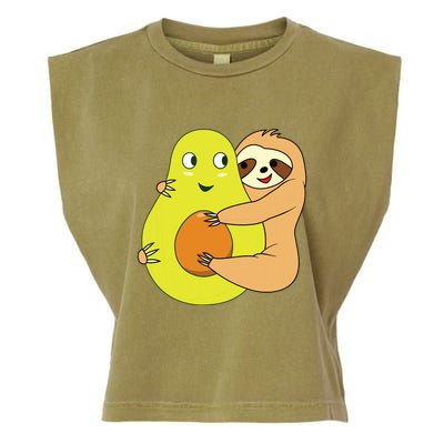 Cute Lazy Sloth Animal Avocado Lover Hugging Garment-Dyed Women's Muscle Tee