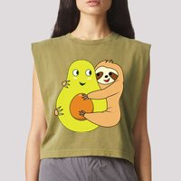 Cute Lazy Sloth Animal Avocado Lover Hugging Garment-Dyed Women's Muscle Tee
