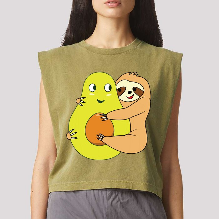 Cute Lazy Sloth Animal Avocado Lover Hugging Garment-Dyed Women's Muscle Tee