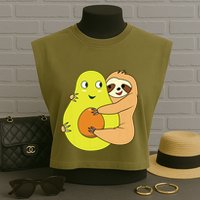 Cute Lazy Sloth Animal Avocado Lover Hugging Garment-Dyed Women's Muscle Tee
