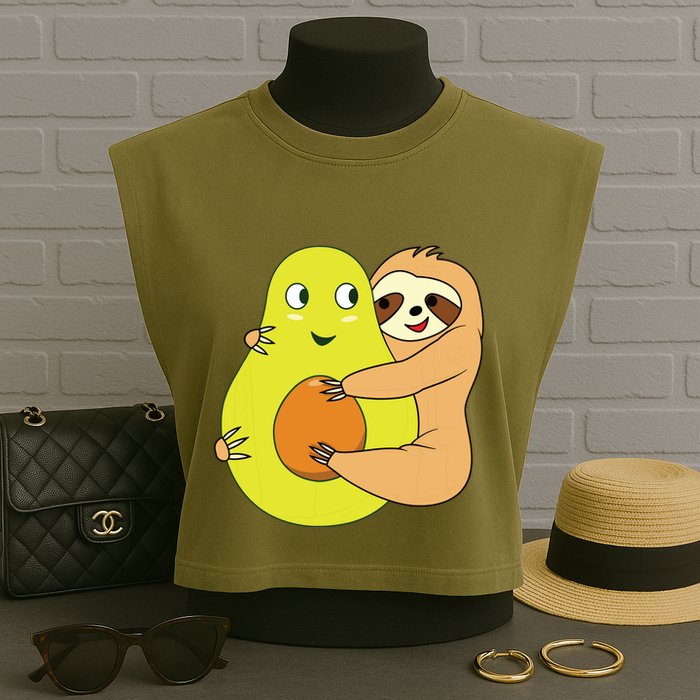 Cute Lazy Sloth Animal Avocado Lover Hugging Garment-Dyed Women's Muscle Tee