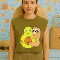 Cute Lazy Sloth Animal Avocado Lover Hugging Garment-Dyed Women's Muscle Tee