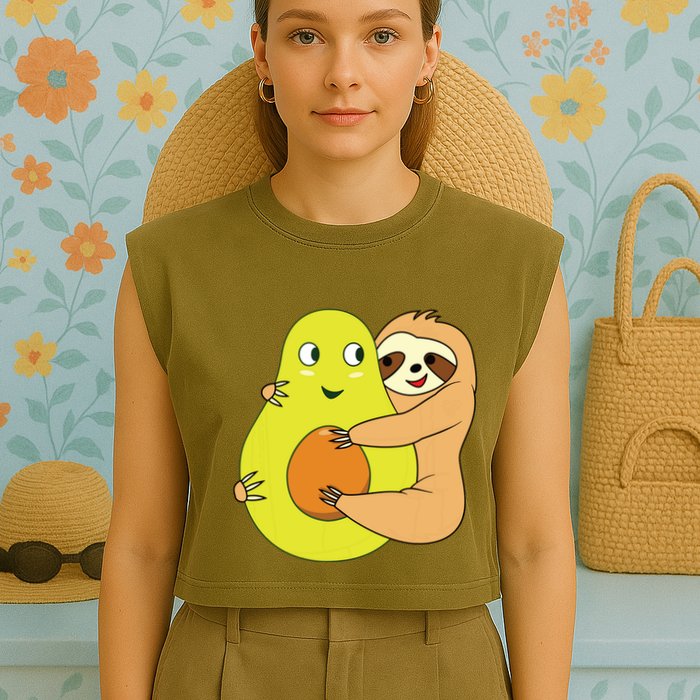 Cute Lazy Sloth Animal Avocado Lover Hugging Garment-Dyed Women's Muscle Tee