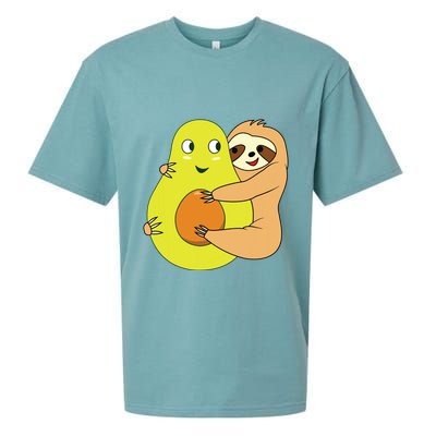 Cute Lazy Sloth Animal Avocado Lover Hugging Sueded Cloud Jersey T-Shirt