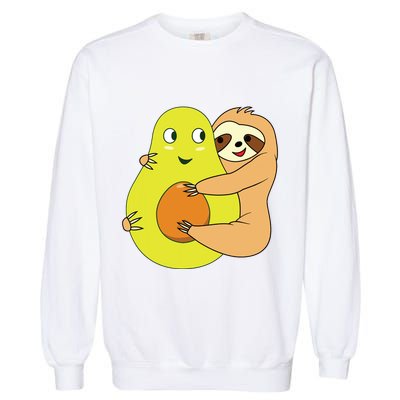 Cute Lazy Sloth Animal Avocado Lover Hugging Garment-Dyed Sweatshirt