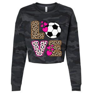 Cute Love Soccer Leopard Print  Soccer Cropped Pullover Crew