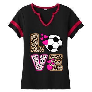 Cute Love Soccer Leopard Print  Soccer Ladies Halftime Notch Neck Tee