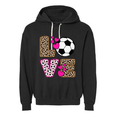 Cute Love Soccer Leopard Print  Soccer Garment-Dyed Fleece Hoodie