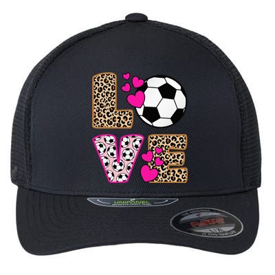 Cute Love Soccer Leopard Print  Soccer Flexfit Unipanel Trucker Cap