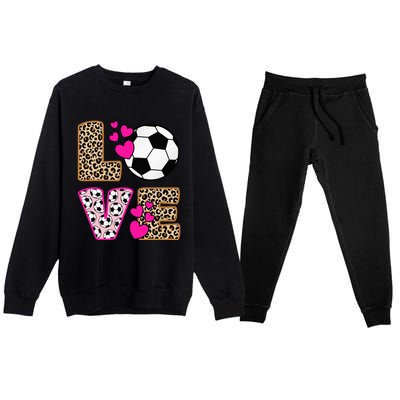 Cute Love Soccer Leopard Print  Soccer Premium Crewneck Sweatsuit Set