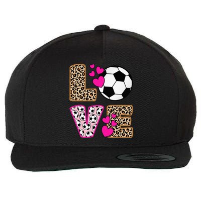 Cute Love Soccer Leopard Print  Soccer Wool Snapback Cap