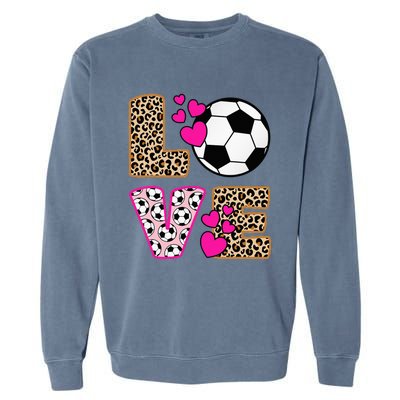 Cute Love Soccer Leopard Print  Soccer Garment-Dyed Sweatshirt