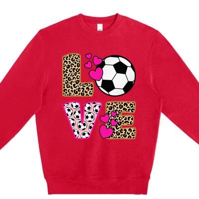 Cute Love Soccer Leopard Print  Soccer Premium Crewneck Sweatshirt