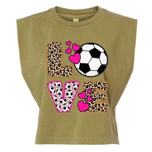 Cute Love Soccer Leopard Print  Soccer Garment-Dyed Women's Muscle Tee