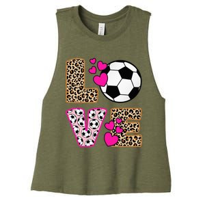 Cute Love Soccer Leopard Print  Soccer Women's Racerback Cropped Tank