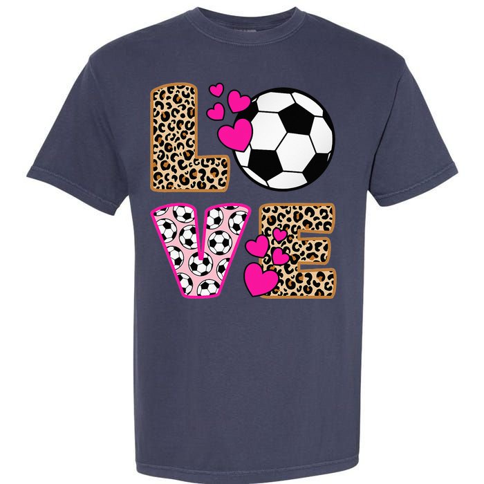 Cute Love Soccer Leopard Print  Soccer Garment-Dyed Heavyweight T-Shirt