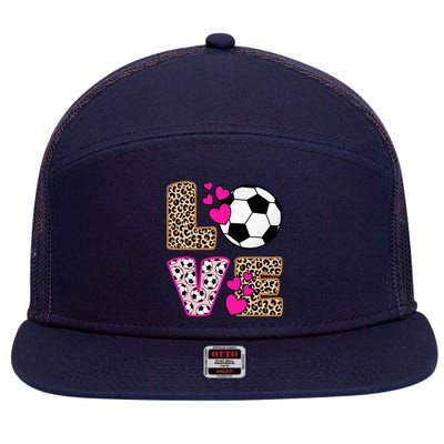 Cute Love Soccer Leopard Print  Soccer 7 Panel Mesh Trucker Snapback Hat