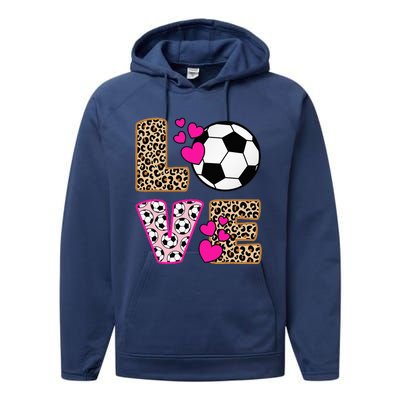 Cute Love Soccer Leopard Print  Soccer Performance Fleece Hoodie