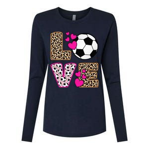 Cute Love Soccer Leopard Print  Soccer Womens Cotton Relaxed Long Sleeve T-Shirt