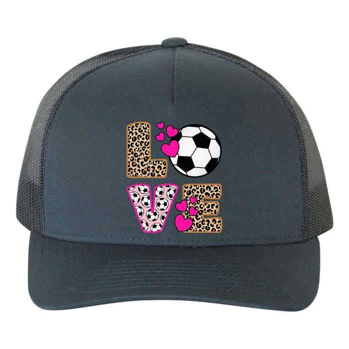 Cute Love Soccer Leopard Print  Soccer Yupoong Adult 5-Panel Trucker Hat