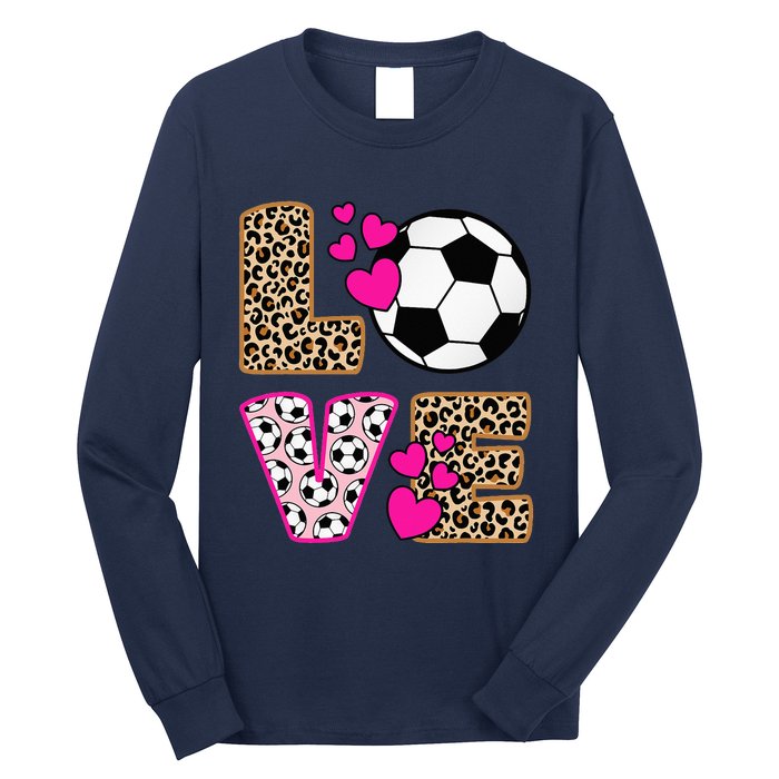 Cute Love Soccer Leopard Print  Soccer Long Sleeve Shirt