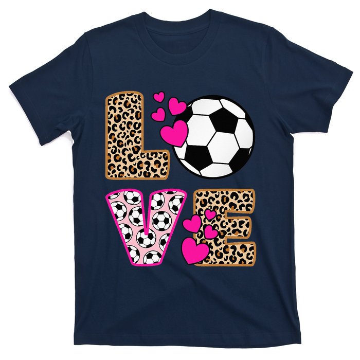 Cute Love Soccer Leopard Print  Soccer T-Shirt