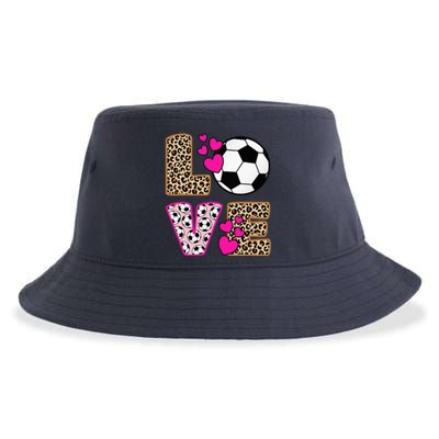 Cute Love Soccer Leopard Print  Soccer Sustainable Bucket Hat