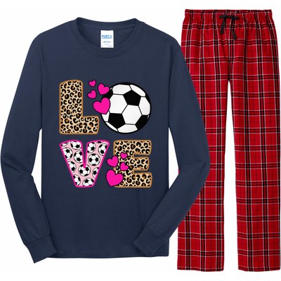 Cute Love Soccer Leopard Print  Soccer Long Sleeve Pajama Set