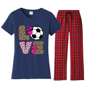 Cute Love Soccer Leopard Print  Soccer Women's Flannel Pajama Set