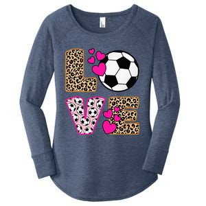 Cute Love Soccer Leopard Print  Soccer Women's Perfect Tri Tunic Long Sleeve Shirt