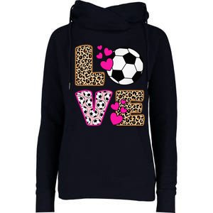 Cute Love Soccer Leopard Print  Soccer Womens Funnel Neck Pullover Hood