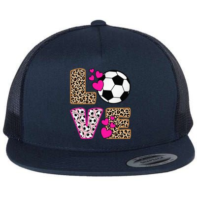 Cute Love Soccer Leopard Print  Soccer Flat Bill Trucker Hat