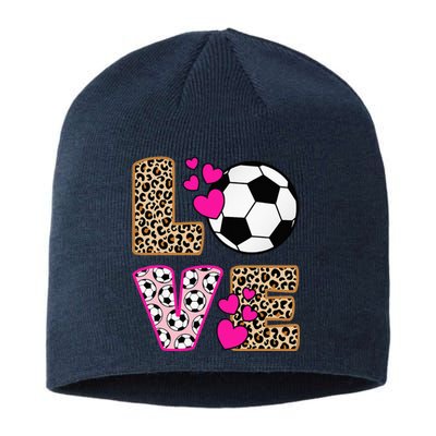 Cute Love Soccer Leopard Print  Soccer Sustainable Beanie