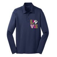 Cute Love Soccer Leopard Print  Soccer Silk Touch Performance Long Sleeve Polo