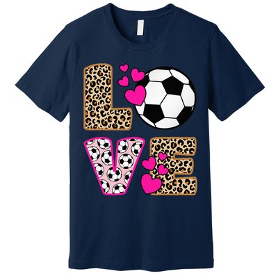 Cute Love Soccer Leopard Print  Soccer Premium T-Shirt