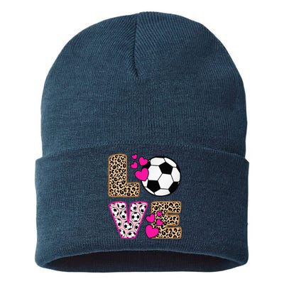 Cute Love Soccer Leopard Print  Soccer Sustainable Knit Beanie