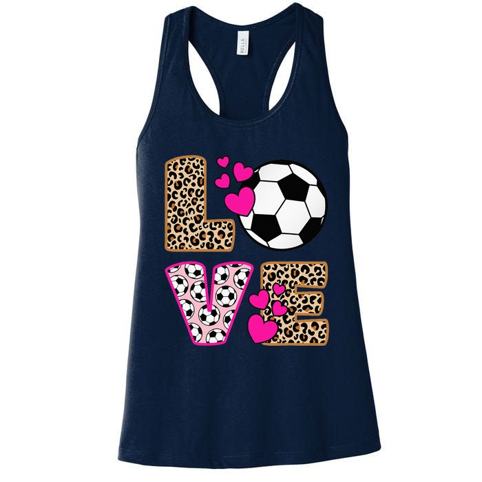 Cute Love Soccer Leopard Print  Soccer Women's Racerback Tank