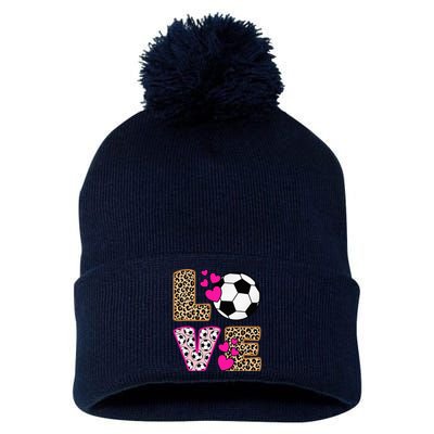 Cute Love Soccer Leopard Print  Soccer Pom Pom 12in Knit Beanie