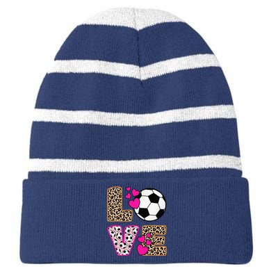 Cute Love Soccer Leopard Print  Soccer Striped Beanie with Solid Band