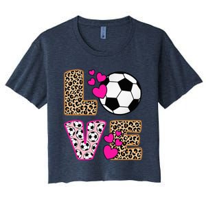 Cute Love Soccer Leopard Print  Soccer Women's Crop Top Tee