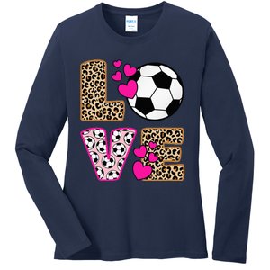 Cute Love Soccer Leopard Print  Soccer Ladies Long Sleeve Shirt