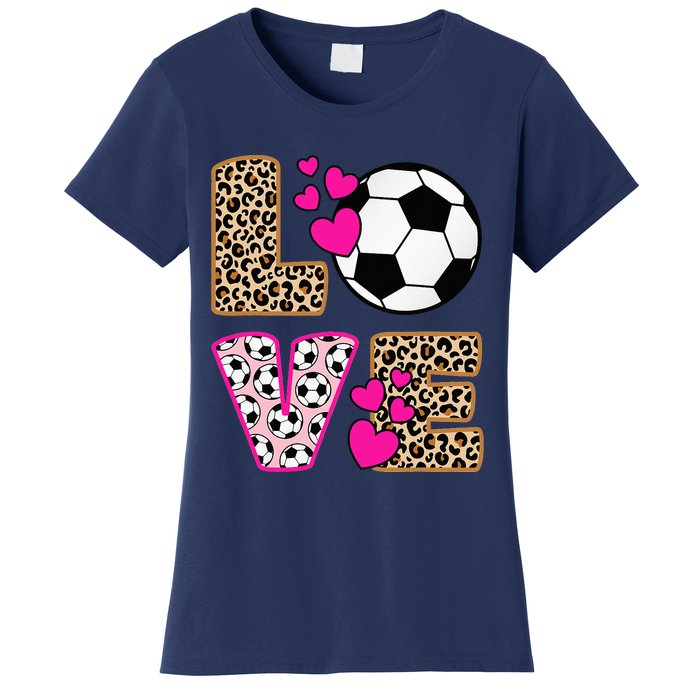 Cute Love Soccer Leopard Print  Soccer Women's T-Shirt