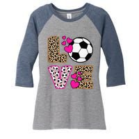 Cute Love Soccer Leopard Print  Soccer Women's Tri-Blend 3/4-Sleeve Raglan Shirt