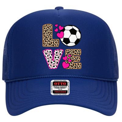 Cute Love Soccer Leopard Print  Soccer High Crown Mesh Back Trucker Hat