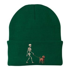 Chocolate Labrador Skeleton Dog Walking Halloween Knit Cap Winter Beanie