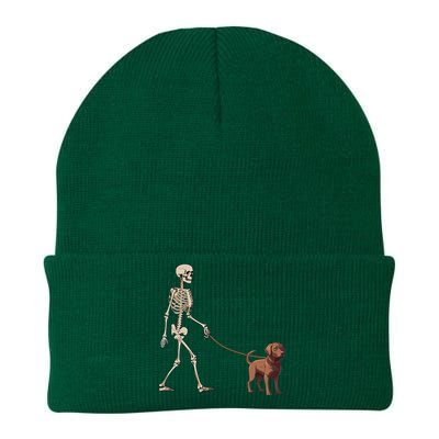 Chocolate Labrador Skeleton Dog Walking Halloween Knit Cap Winter Beanie